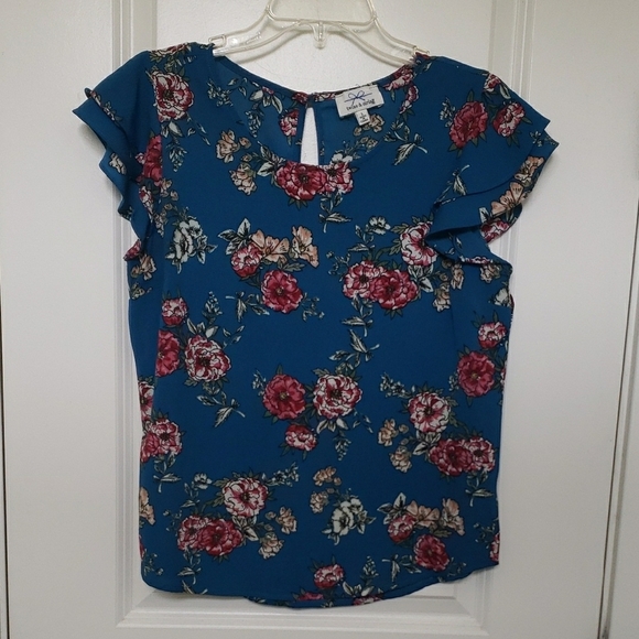 Twine & String Tops - Apt. 9 Flutter Sleeve Blue Ruffled Blouse